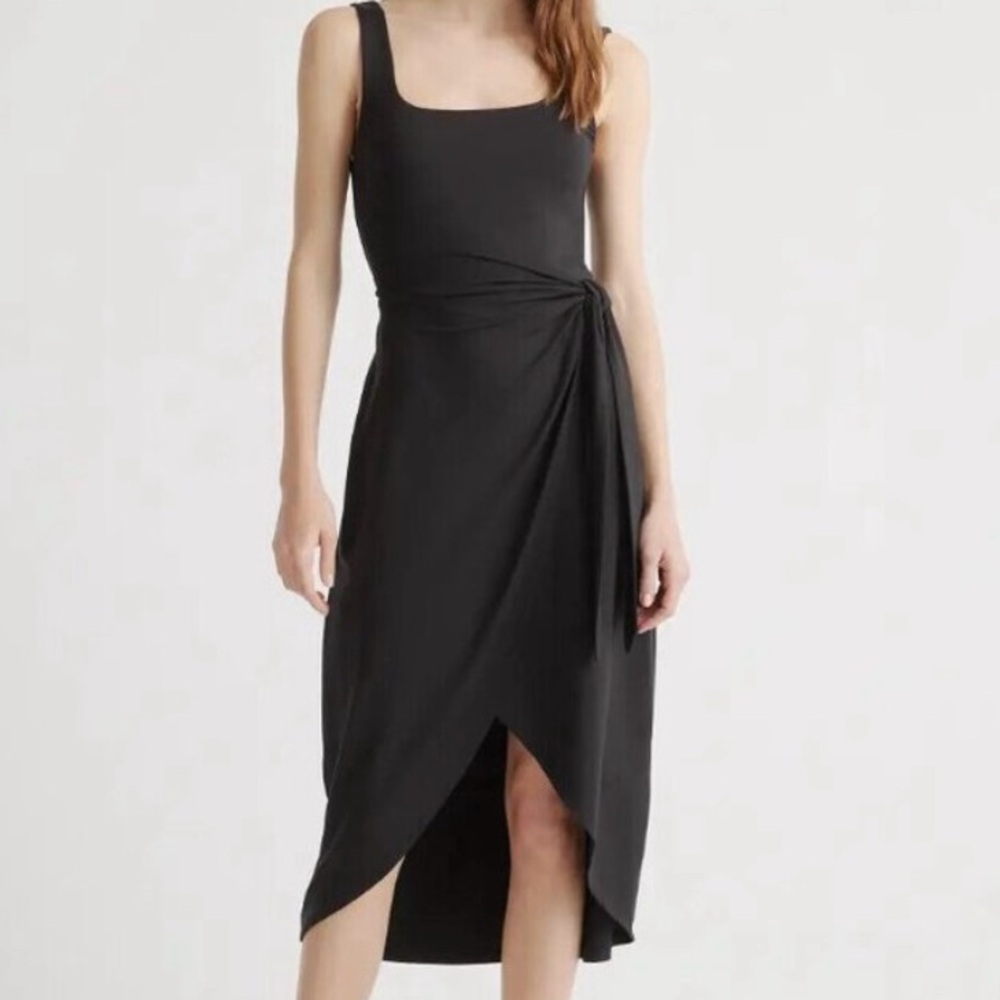 Quince Black Tencel Jersey Side Tie Dress Sleeveless Midi Wrap sz XL Women's NWT